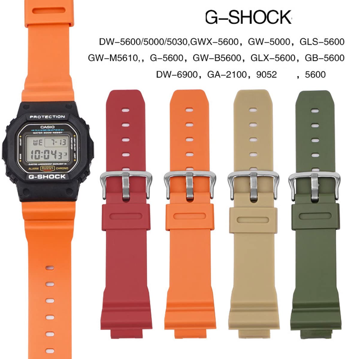 Cinturino di ricambio in nylon compatibile con orologio Casio G Shock modello GA 100/GA 110/GA 100C/GA 300/GA 120/GA 200/GA 800/DW 5600/DW 5610/DW  5305/DW 6900/GW 6900 (Arancione