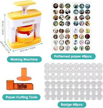 Badge Making Kit for Kids, DIY Badge Making Machine, 55mm Button Maker Machine Kids with 48 Button Parts, 4 Cute Stickers & Circle Cutter, Pin Badge Maker Machine for Boys Girls Party Gift (B)