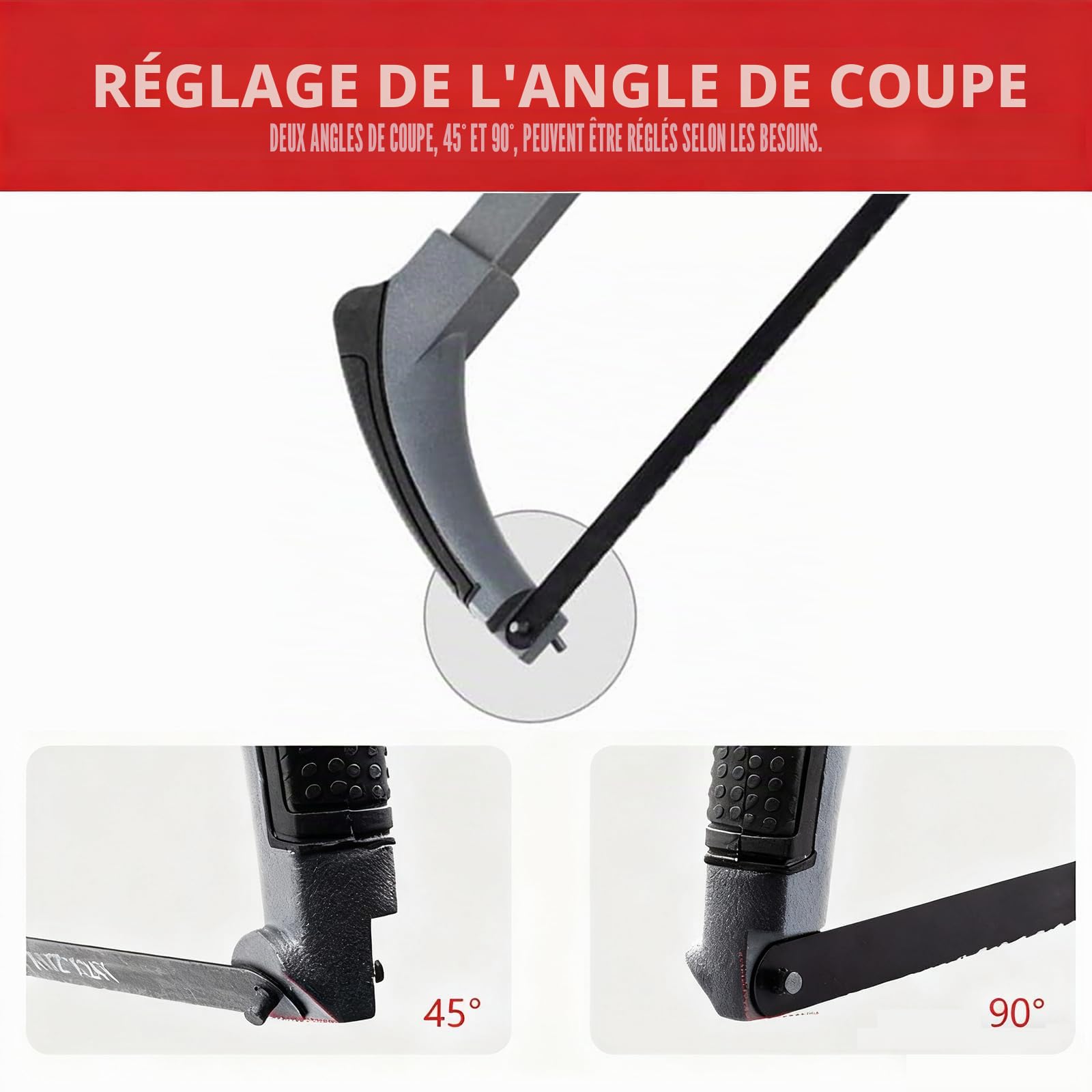 AIRAJ Scie à Métaux 300 mm, Lame à Double Angle de Coupe 45°/90°, Inclut 10 Lames, Scie à Métaux Multifonction Lourde pour PVC, Tuyaux Métalliques, Coupe de Bois
