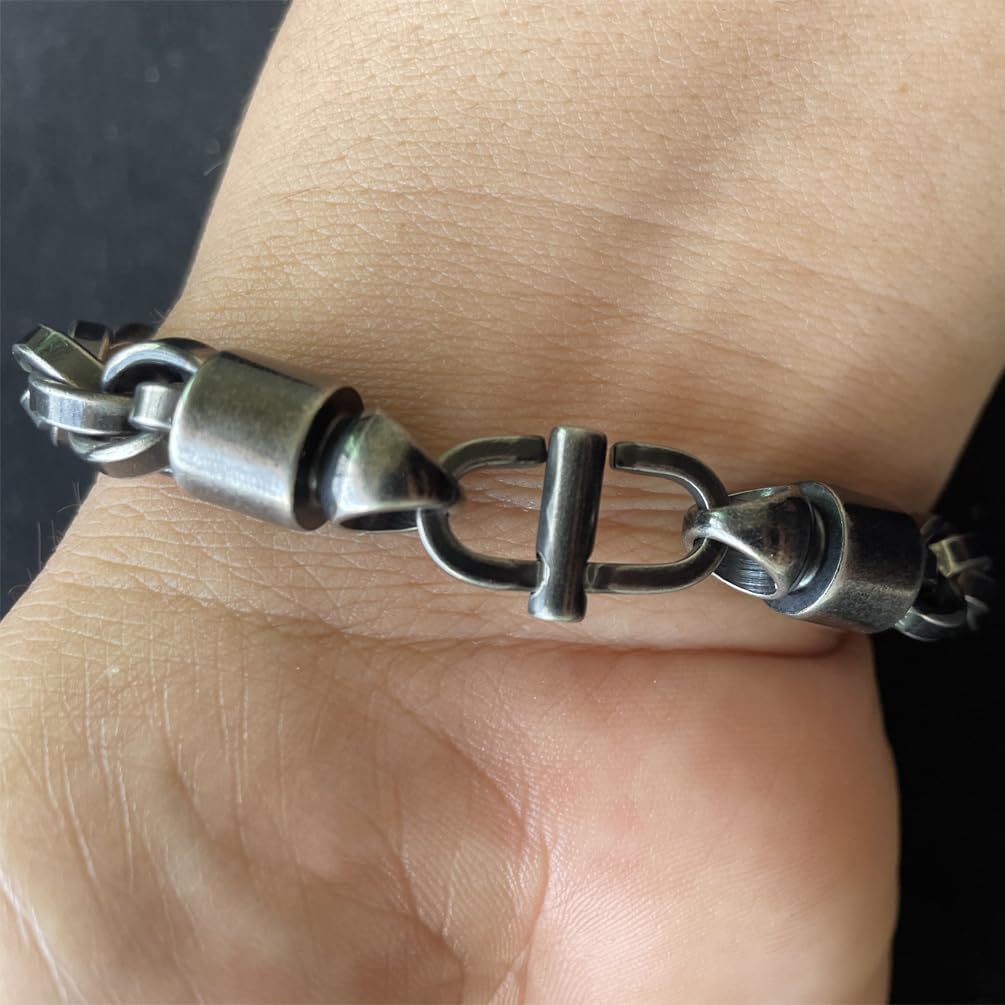 Retro Men's Rope Chain Bracelet Antique Black Stainless Steel Punk Cuban Wristband Bracelet, 22cm (8.66 inch)