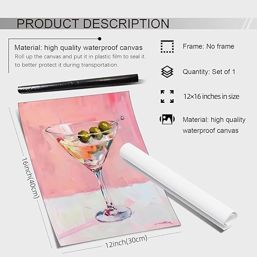 Miniatura 2 de Pósteres vintage de Martini rosa a la moda, cócteles, bebidas alcohólicas, impresiones artísticas de pared para el hogar, apartamento, cocina, bar,