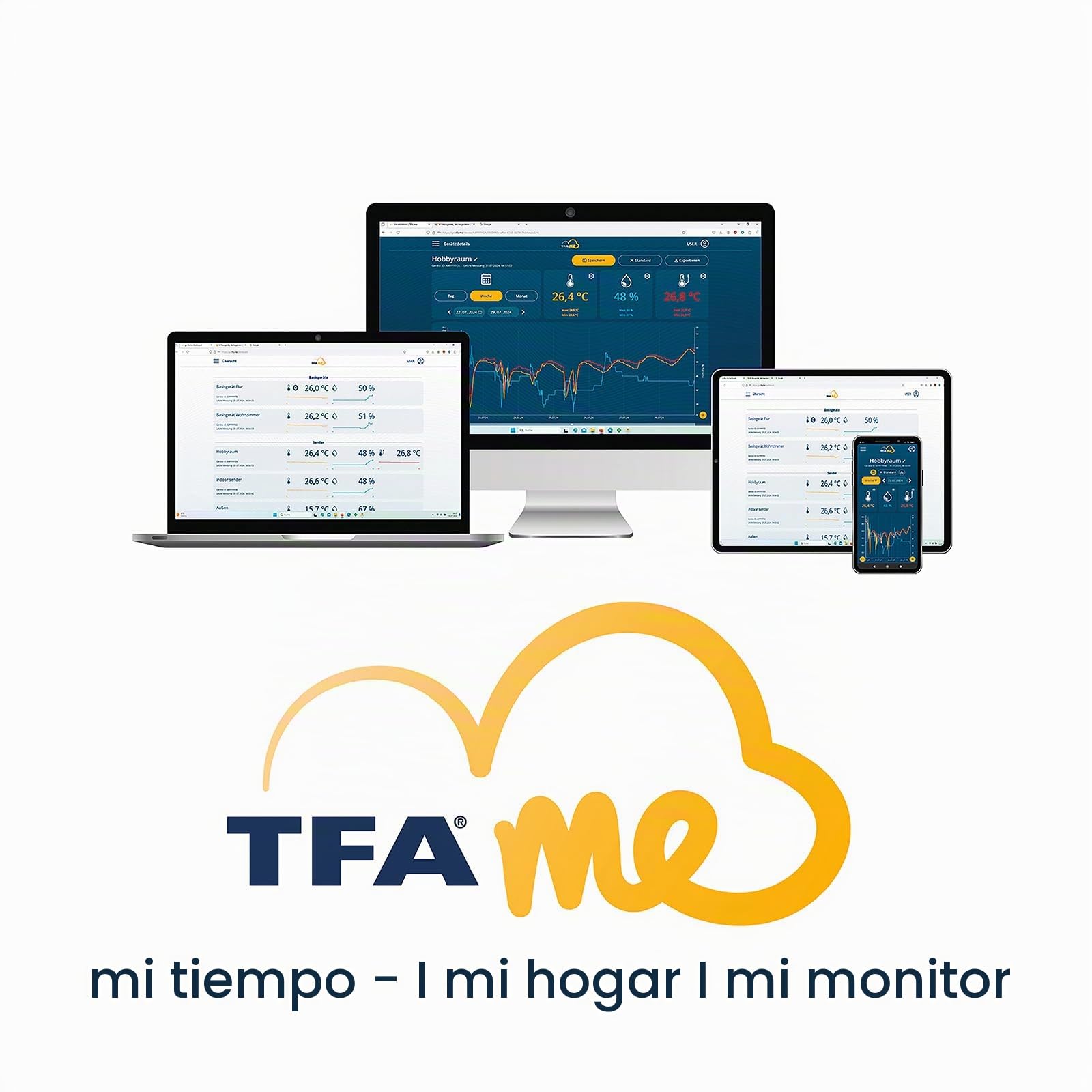 TFA Dostmann Station Meteo Wifi TFA.me ID-02, 35.8100, pronóstico del tiempo por wetter.com 3-6 días, portal en línea, sensor inalámbrico exterior, alerta meteorológica, mundo entero, plateado