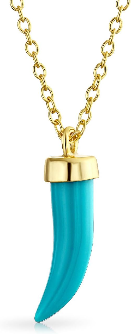 Italian Cornicello Chili Pepper Lucky Tooth Amulet Horn Blue Turquoise Lever Back Dangle Pendant Earrings For Women Teens Yellow 14K Gold Plated .925 Sterling Silver