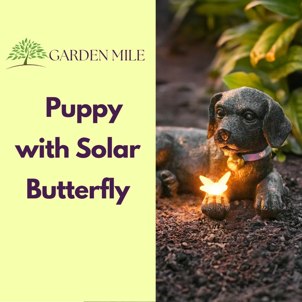Garden mile® Zonne-energie Oplichtende Hond | LED-verlichting Koperen Effect | Metalen Tuin Dierlijke Sculpturen Ornamenten Decoratie | Energiebesparende Zonne-dier Ornament Buiten Standbeeld