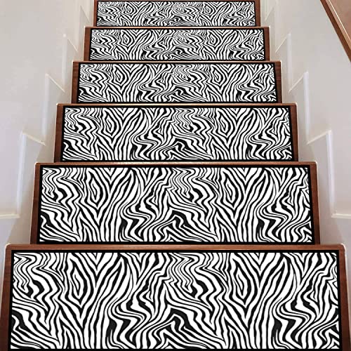 Seamless Black And White Zebra Stripes Stylish Wild Zebra Print Animal Stair Treads Runner Non Slip Self Adhesive Carpet Safety Rug Mats For Wooden Steps Kids Dogs Indoor Outdoor Step Covers 13Pcs #TOP9