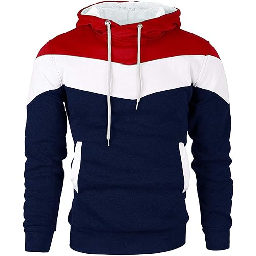 MOONCOLOUR Men's Fashion Novelty Color Block Hoodies Long Sleeve Fleece Hooded Pullover Sweatshirts with Pockets