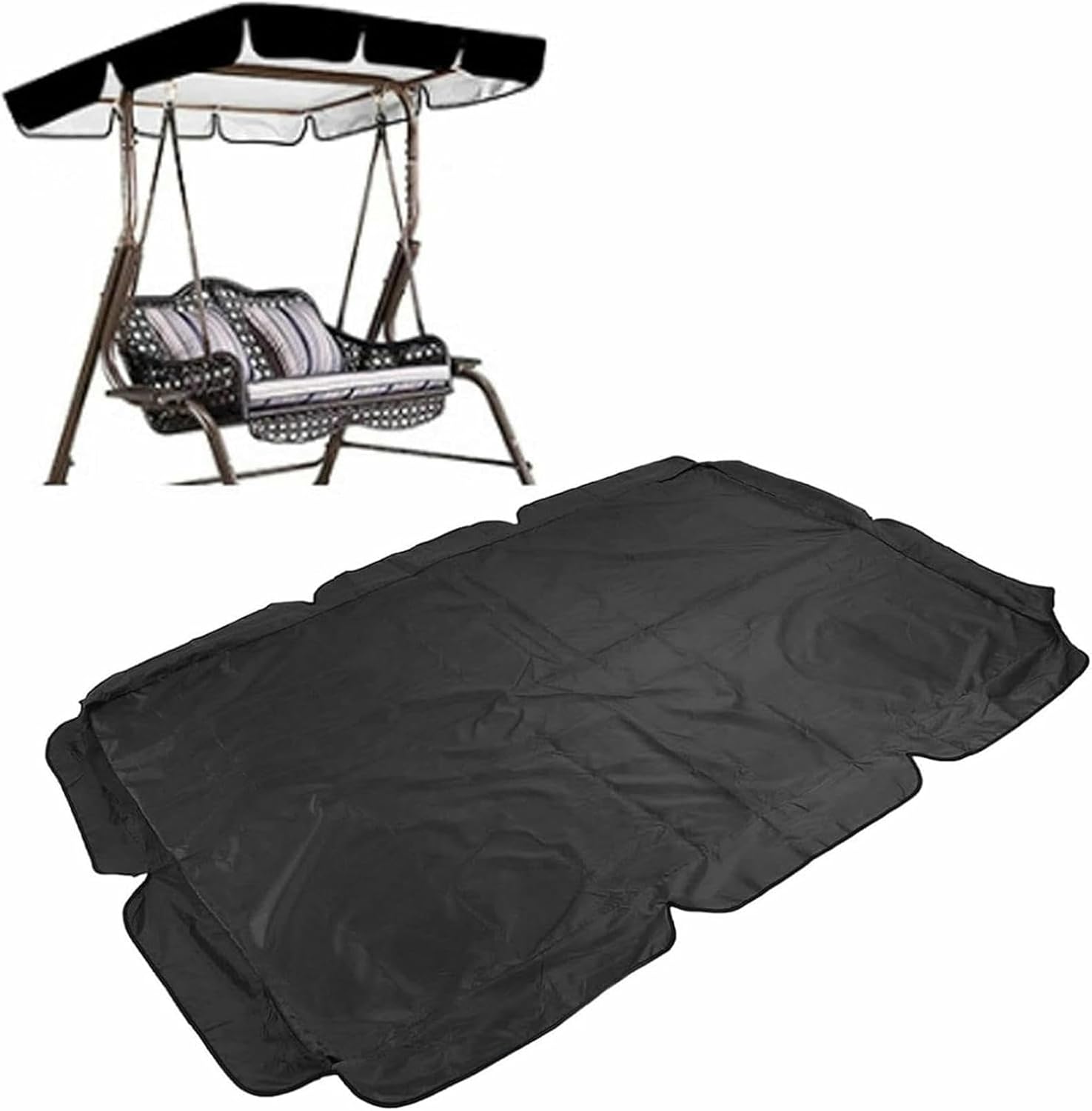 Outdoor Swing Canopy Replacement Cover, Black 210D Oxford Cloth Waterproof Swing Chair Awning Outdoor Yard Canopy for Seat Furniture Patio Park Backyard