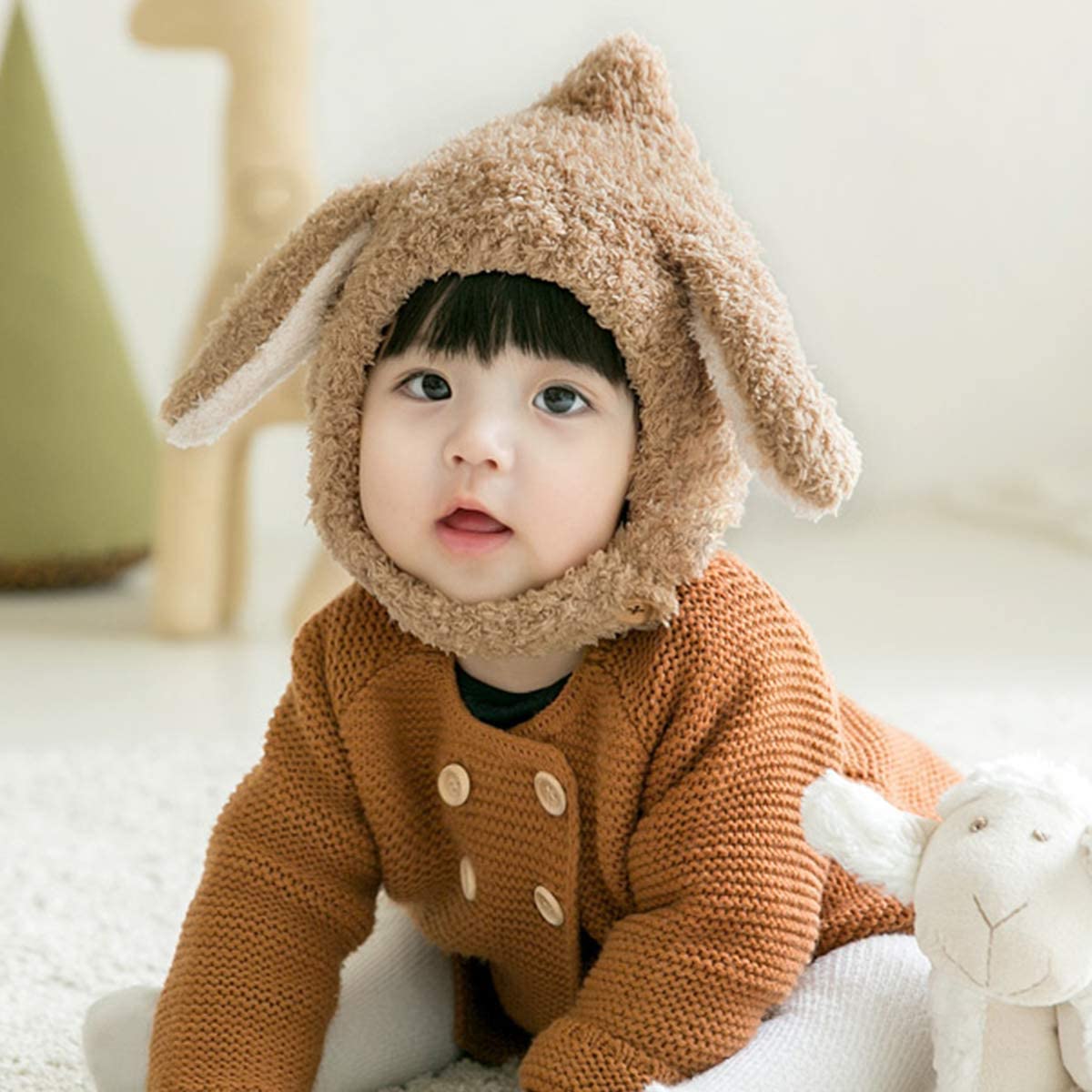 SYGA Wool Unisex-Child Baby Warm Hats Cute Rabbit Ears Style Head Hooded for Winter (1-2 Years, Khaki), Free Size, 1 Count 4