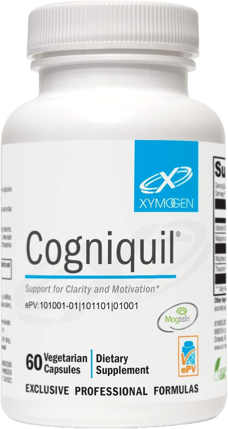 XYMOGEN Cogniquil - Magnesium L-Threonate Supplement for Clarity, Focus & Mental Energy Support* - with Theacrine & Vitamin B12 - Non-GMO & Gluten-Free - 60 Capsules