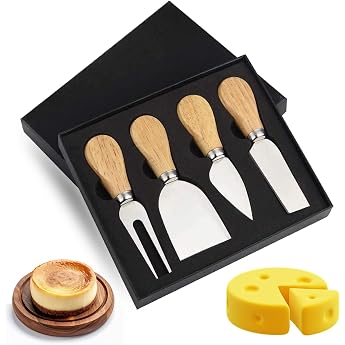 4 Piece Cheese Knife Set Mini Cheese Knife Wooden Handle Cheese Cutting Knife Slicer Cheese Cutter Set Cheese Spades Quality Cheese Knives Stainless Steel Kitchen Cheese Tools Gift