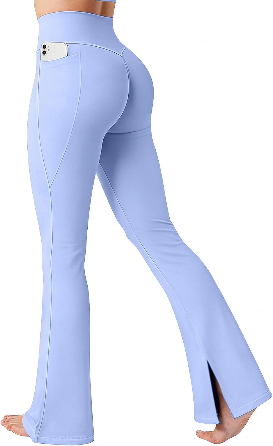 Flamingals Women's Butt Lifting Flare Leggings with Pockets High Waist Tummy Control Hidden Scrunch Mini Flared Yoga Pants