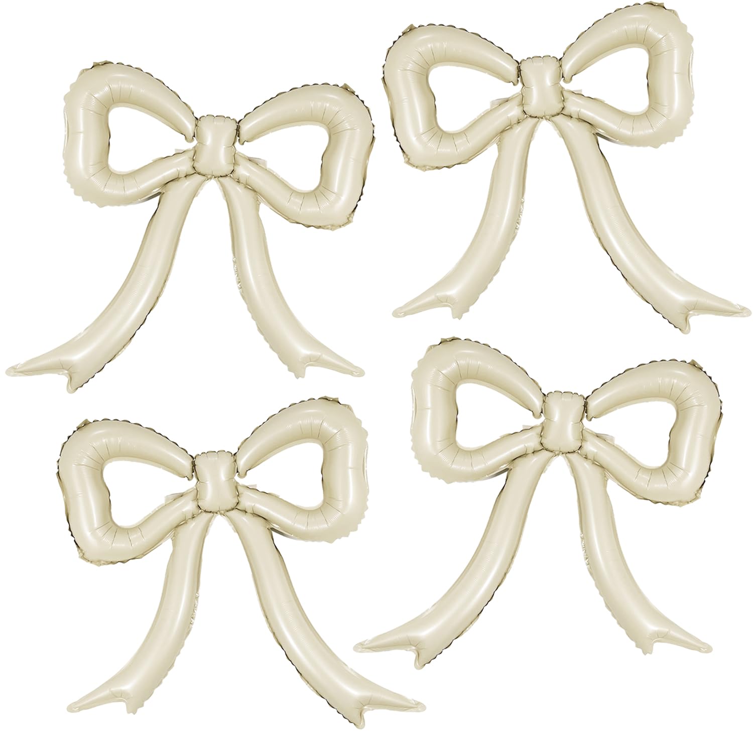 4pcs Cream White Bow Foil Balloons Mylar Bow Balloons for Coquette Baby Shower, Birthday, Bachelorette Party, Bridal Shower, One Silly Goose, Bow
