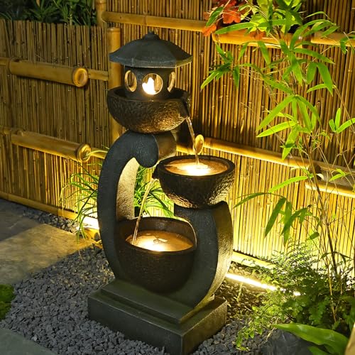 Tankana 36 inches Garden Water Fountain Outdoor Zen Pagoda Japaness