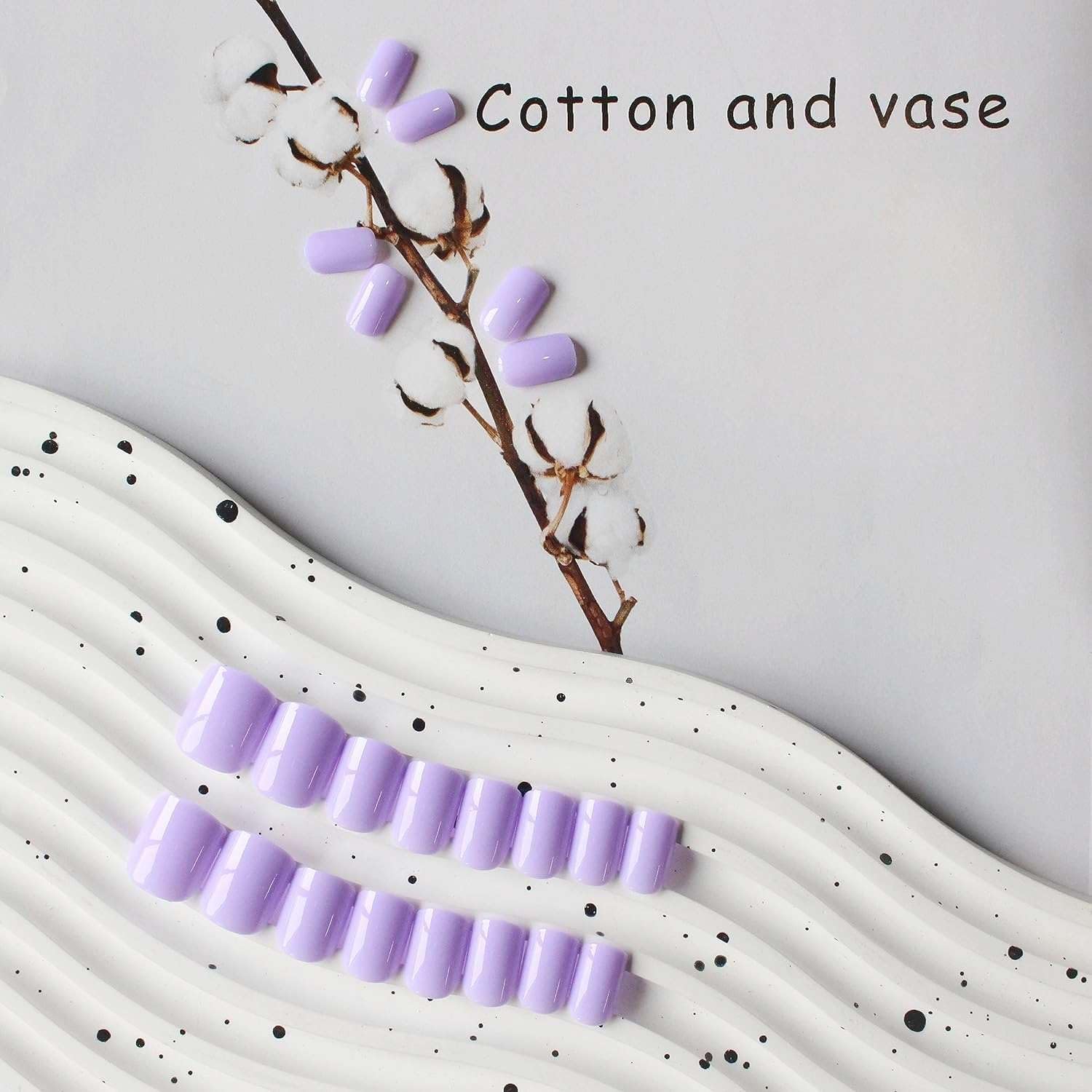 SXVME Lilac Press on Nails Short Square Acrylic Short False Nails Coffin Natural Acrylic Fake Nails Set Elegant Solid Color Full Cover Glossy Gel Stick on Nail for Women Daily Wear 24 Pcs - Image 4
