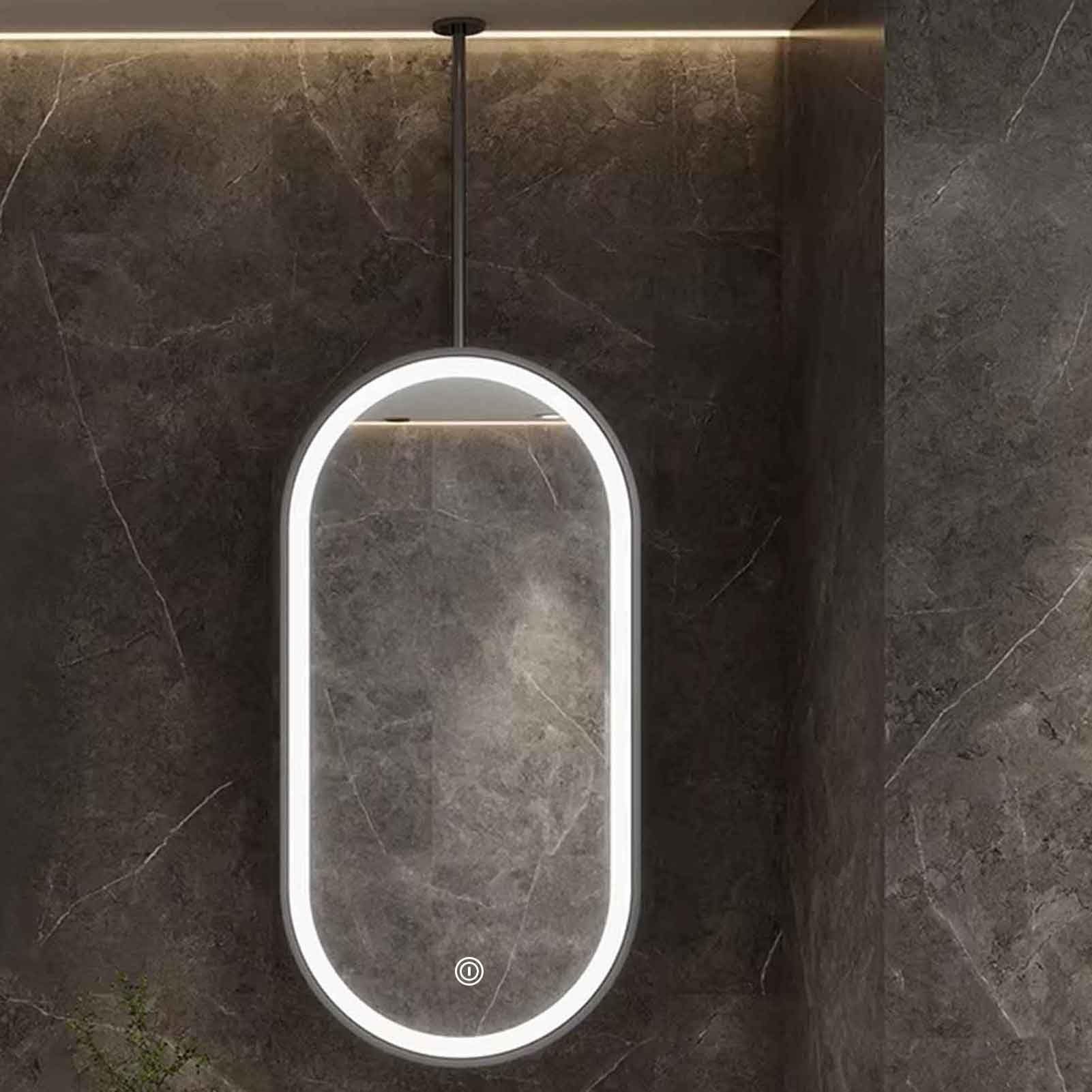 FGXHHS LED Mirrors for Bathroom, Ceiling Mounted Mirror with Rod Vanity Makeup Over Sink - 3 Colors Dimmable Light(50cmx100cm)