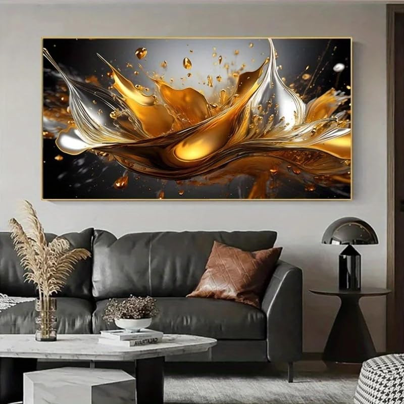 Póster abstracto dorado de 30x60cm con efecto líquido brillante para pared 3
