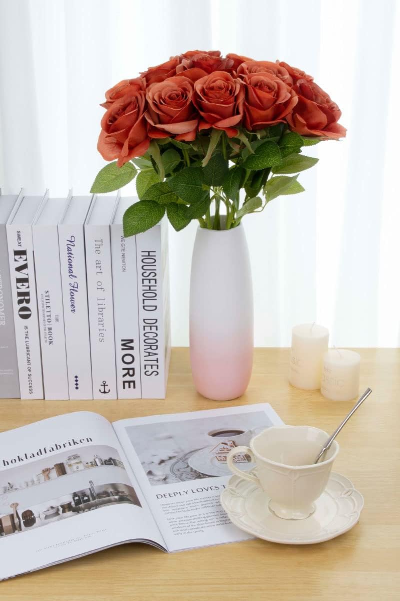 LVEFIT Artificial Rose Flower Artificial Flowers Flower with Long Stem Silk Roses Bouquet for Wedding Bridal Shower Party Home Decoration (Burnt Orange, 12 Pcs) - Image 3