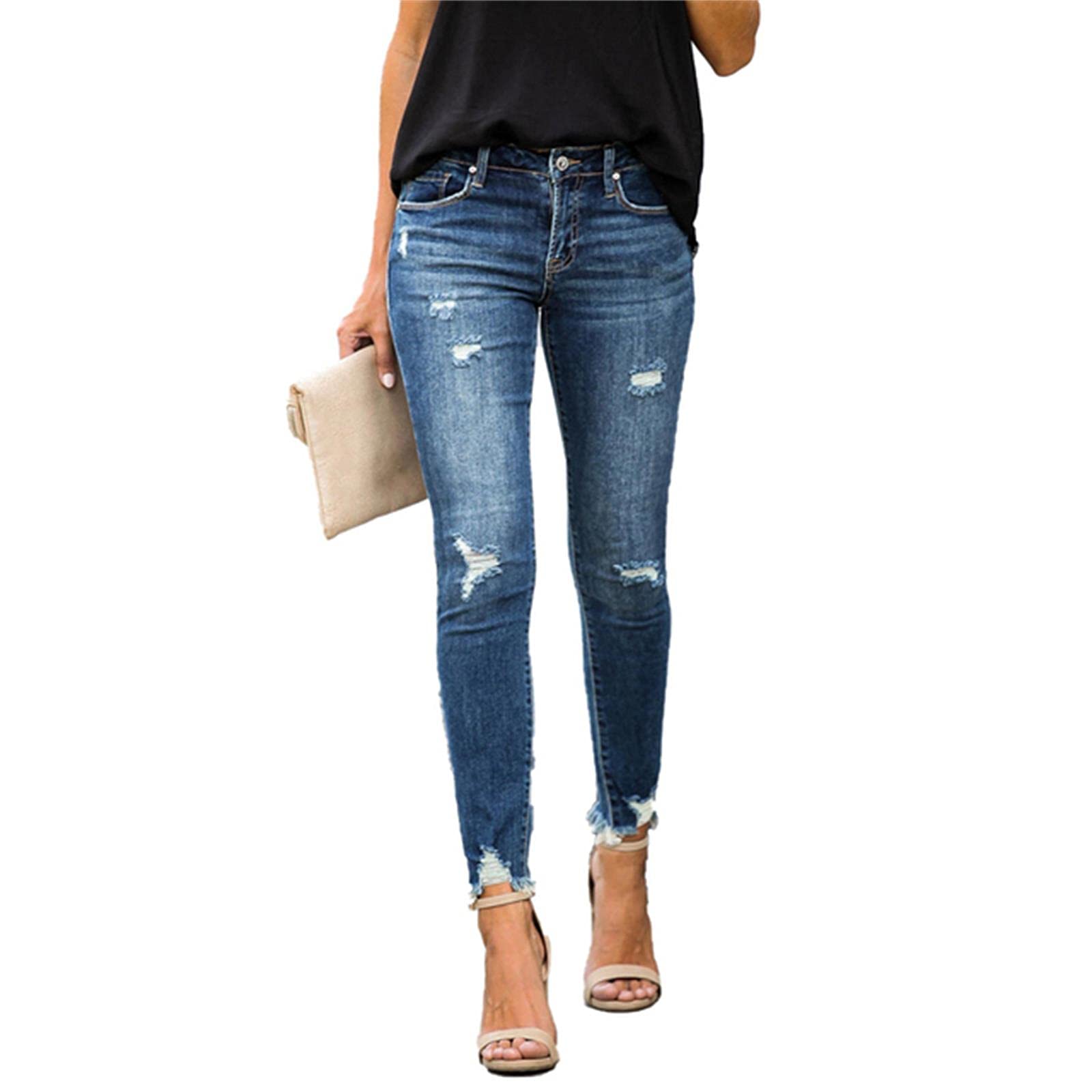 UKKO Jeans da Donna Pantaloni A Matita in Denim in Cotone con Jeans Ruscelli Lavato Moda