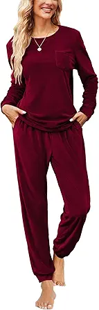 Ekouaer Womens Pajamas Sets Long Sleeve Soft Sleepwear 2 Piece Velvet Pjs Lounge Sets with Pockets