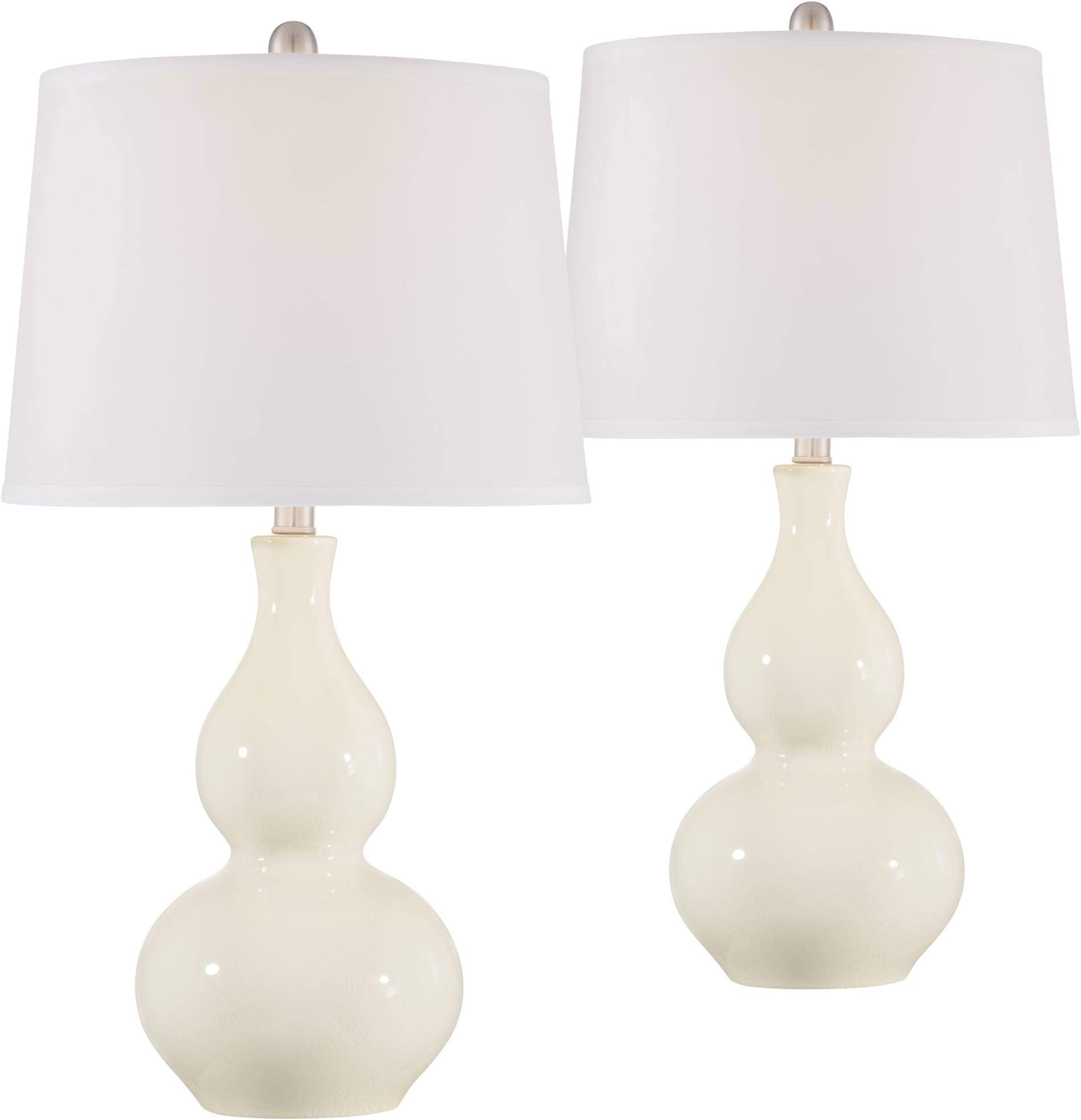 360 Lighting Fergie Mid Century Modern Style Table Lamps 26.5" High Set of 2 Cream Ceramic White Drum Shade Decor for Living Room Bedroom House Bedside Nightstand Home Office