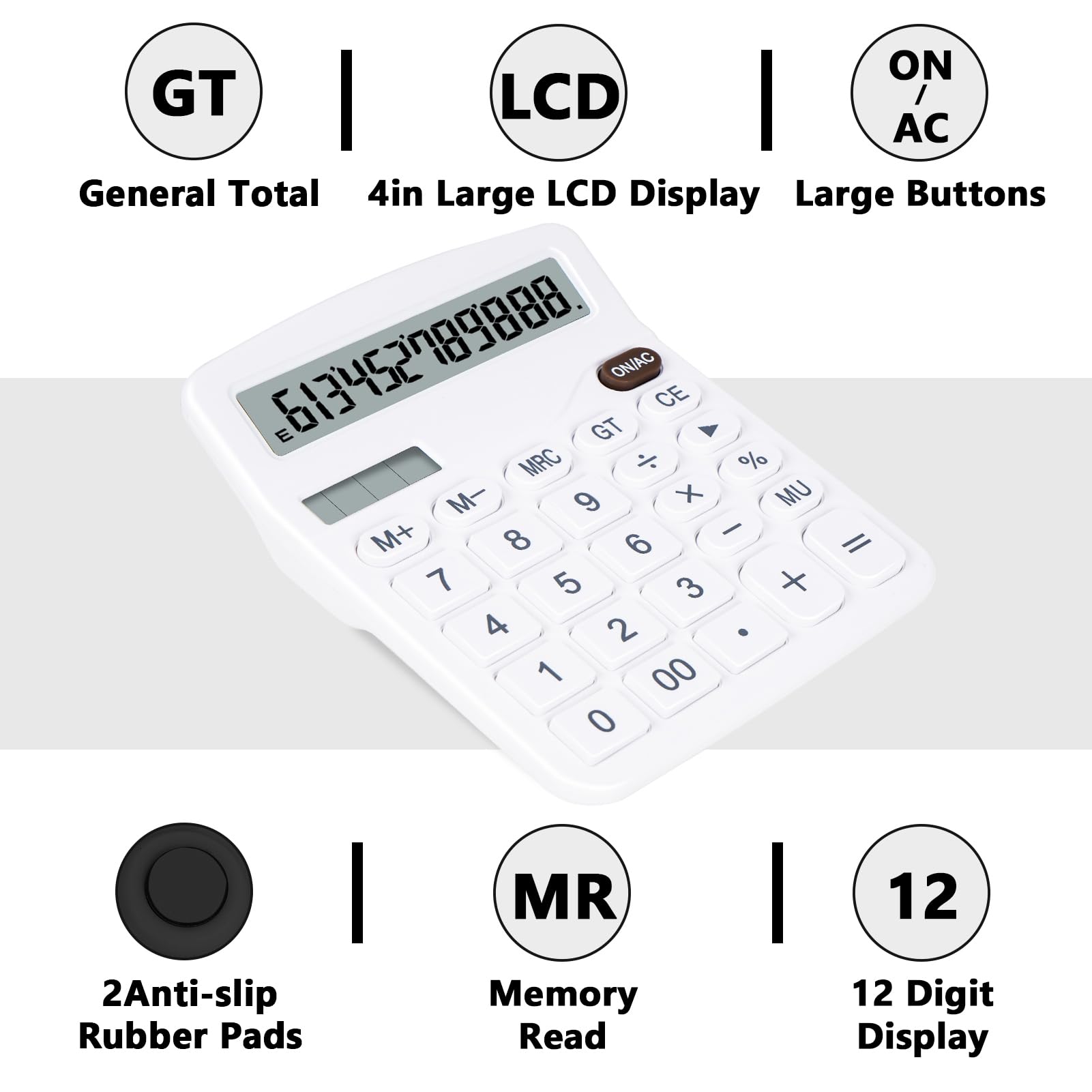 Jolie calculatrice de bureau blanche avec gros boutons, double source d'alimentation, solaire et batterie, grand écran d'affichage, parfaite pour le bureau, les enseignants et les étudiants