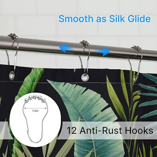 Miniatura 2 de Cortina de ducha verde para baño, juego de hojas de palmera, moderna cortina de ducha tropical, arte de selva, naturaleza, decoración de baño,