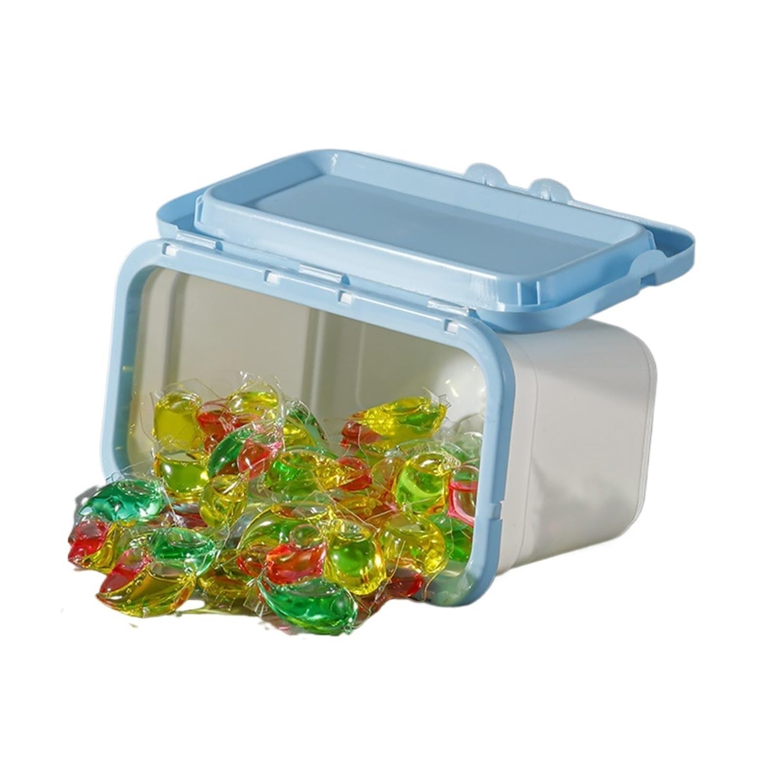 Boîte rangement en plastique pour lessive en poudre et capsules avec couvercle hermétique