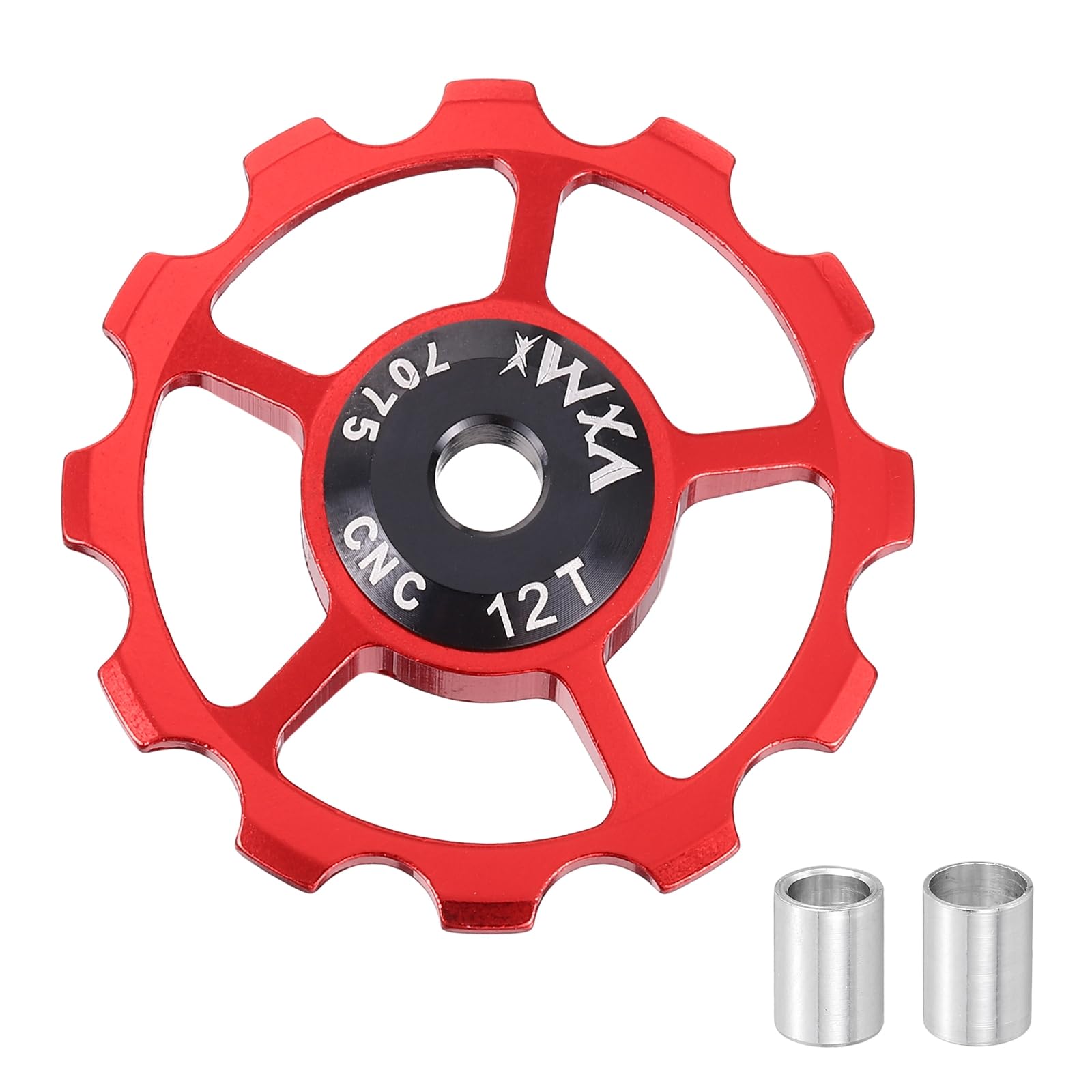 sourcing map 1 Set Bicycle Rear Derailleur Pulley 12T Ceramic Bearing Wheel Aluminum Alloy Guide Roller Wheels for 8/9/10/11 Speed Transmission System Road Bike Mountain Bike BMX, Red