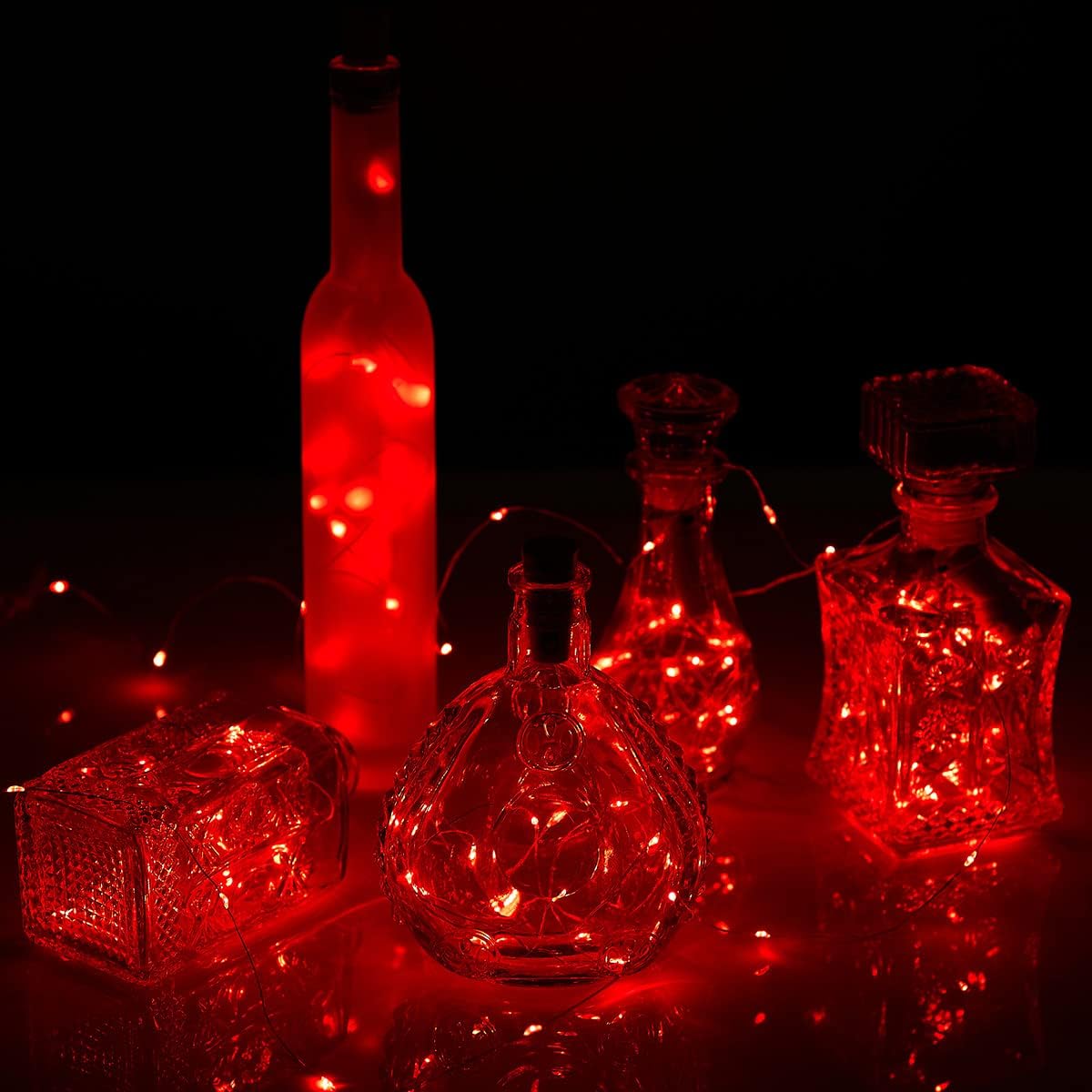Ariceleo Wine Bottle Lights with Cork 10 Pack 20 Led 60 Pre-Installed Mini Red Copper Wire Fairy String Light Battery Operated for DIY Party Table Christmas Halloween Wedding Décor(Red)