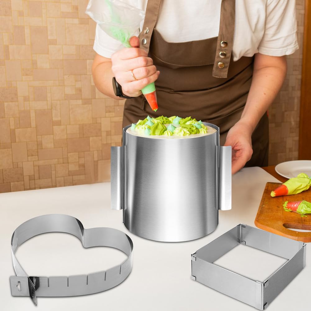 Cadre Pâtisserie Rectangulaire Réglable Gohytal – Acier Inox 18-34 X 27,5-52,5 Cm + Spatules & Couteau