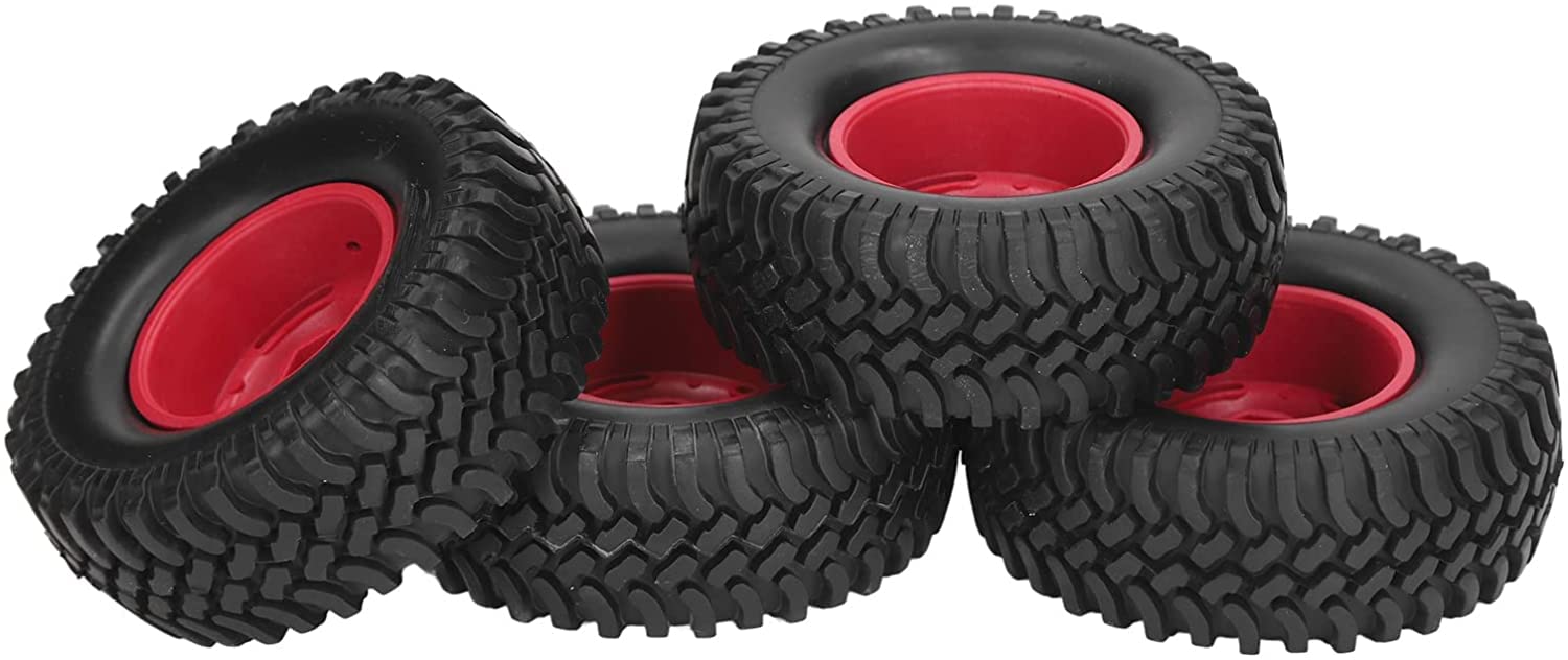RC Car Tires, RC Wheels and Tires Plastic Diameter 100mm Bumpy Texture 4PCS (Red)