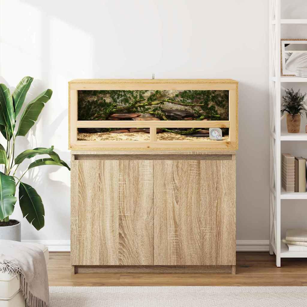 Terrarium Braun 100 x 40 x 40 cm OSB Holz mit gehärtetem Glas für Reptilien und Nagetiere, vielseitiges Indoor Habitat mit Thermometer, langlebiges Gehege, ideal für Wüsten und Regenwald