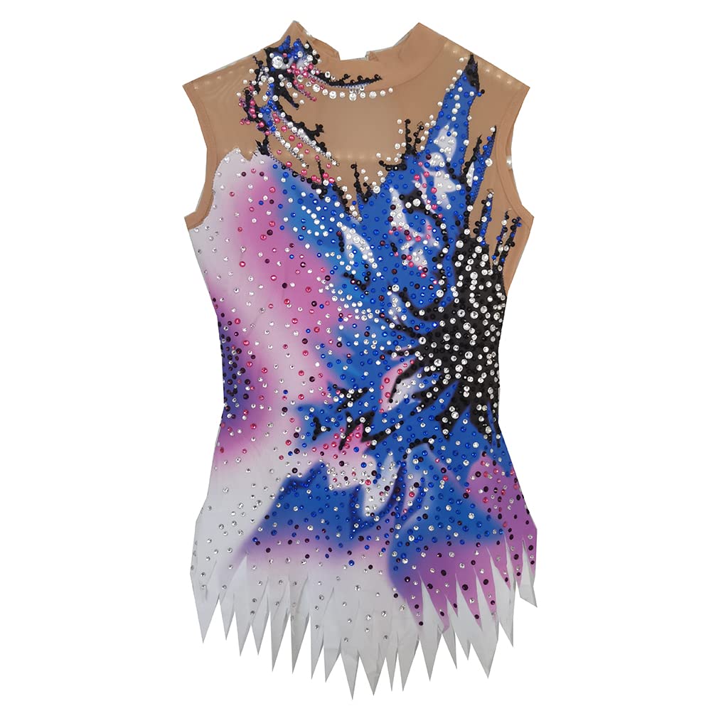 LIUHUO Justaucorps de gymnastique rythmique sans manches pour fille Bleu/rose