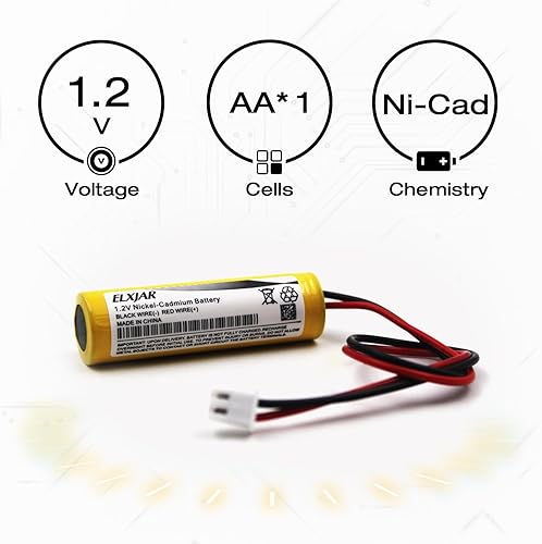 Miniatura 2 de elxjar Paquete de 5 luces de emergencia NiCad AA de 1.2 V, 900 mAh, batería de repuesto para Unitech AA900mAh OSA268 ELB CS01 DAA900BT, Lithonia EXR