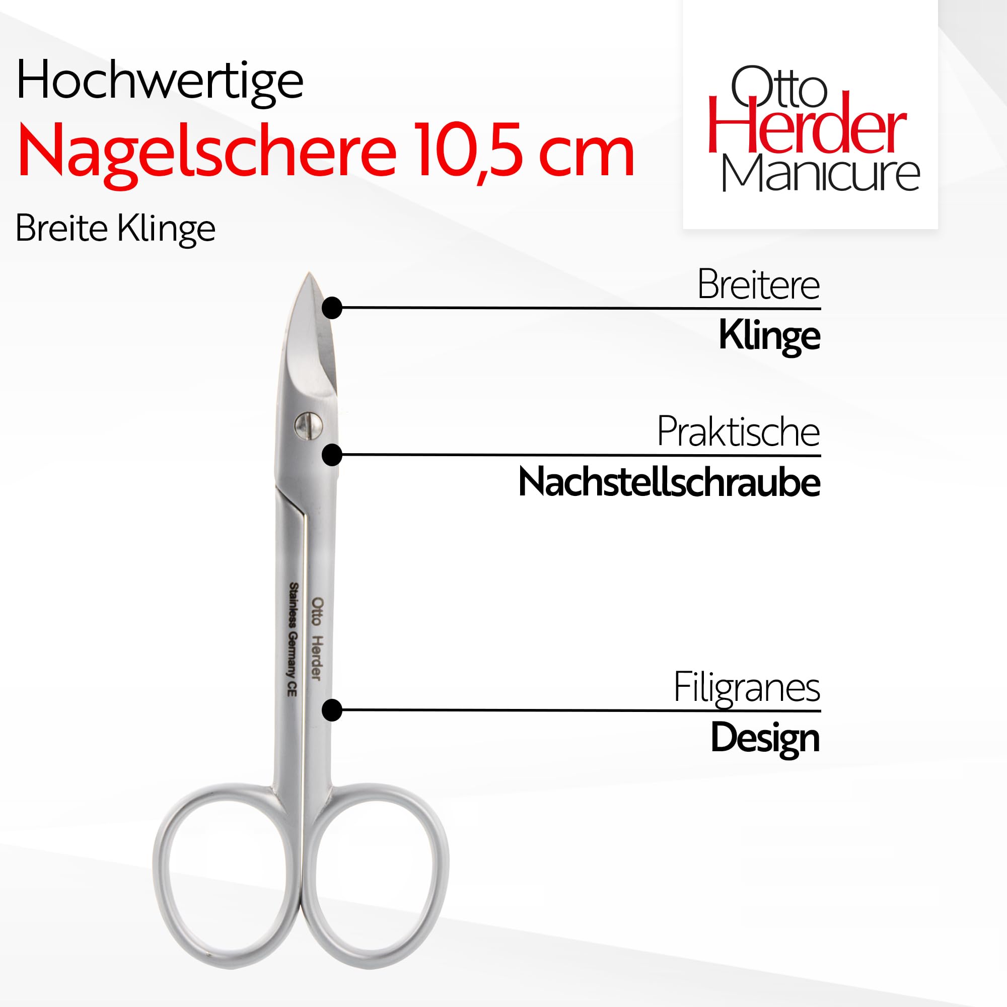 Otto Herder manicure Ciseaux à ongles extra forts droits 10,5 cm pour le soin des pieds en acier inoxydable de qualité supérieure
