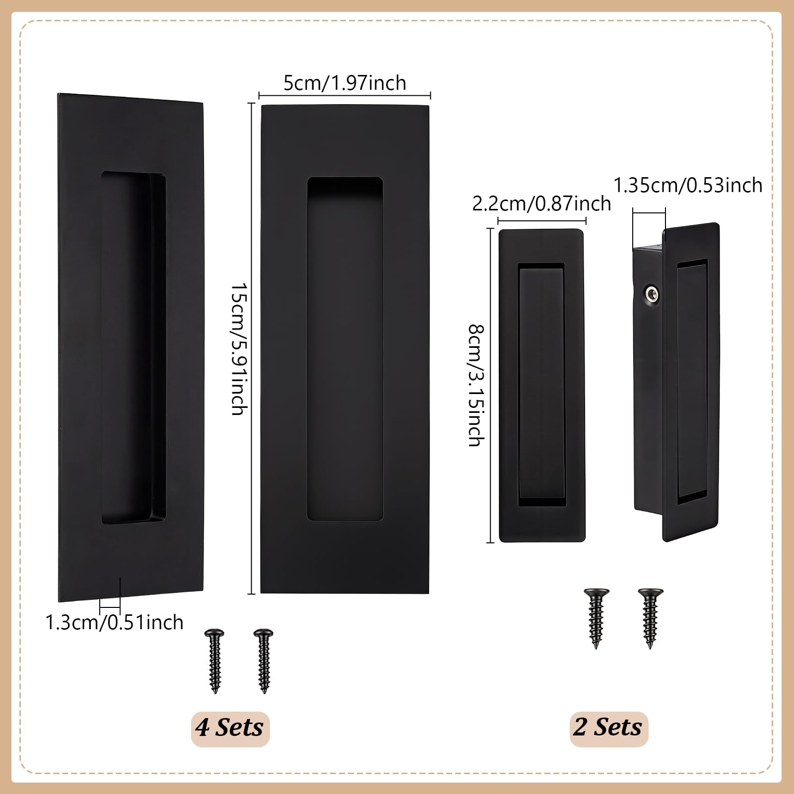 peacoblue 2 Stück 3-teilige Schiebetür Griffe Schwarz Türgriff-Sets