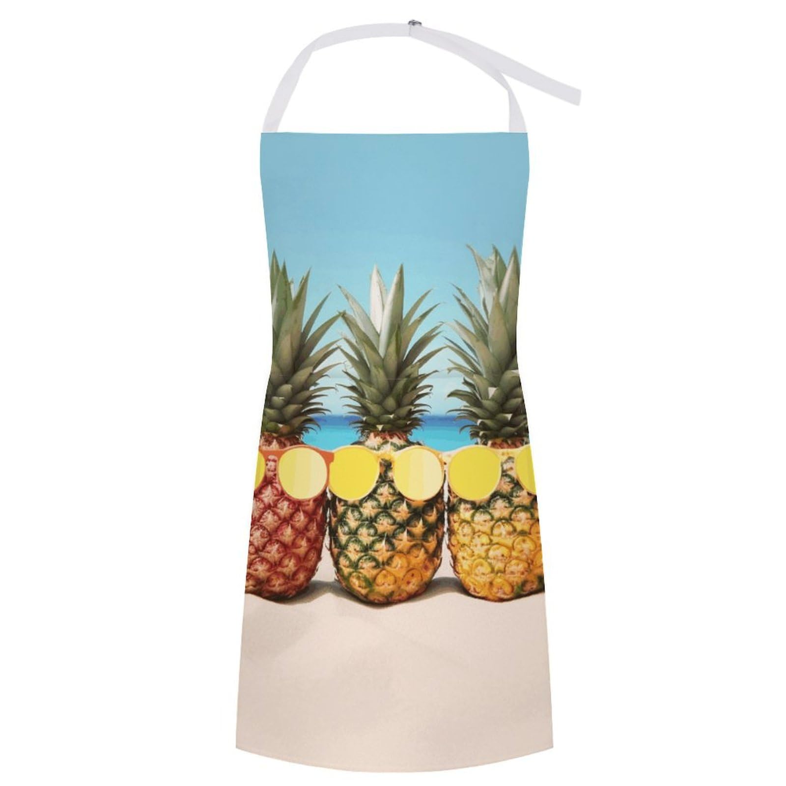 VTCTOASY Adjustable Apron with 2 Pocket Apron for Women Men Sunflower Black Background Bib Chef Aprons for Cooking, Seaside Beach Yellow Geometric Pineapple, 70x80cm
