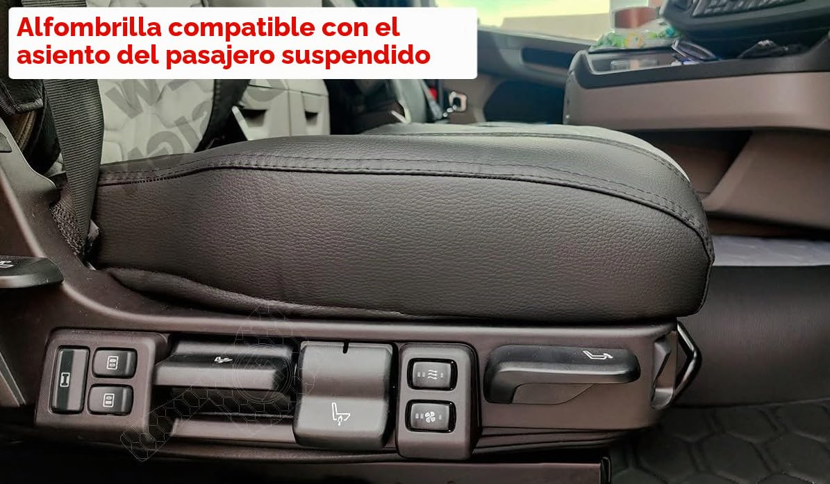Alfombrillas para camiones compatibles con SCANIA R 2018+ asiento del copiloto con muelles (tela negra, hilos azules)