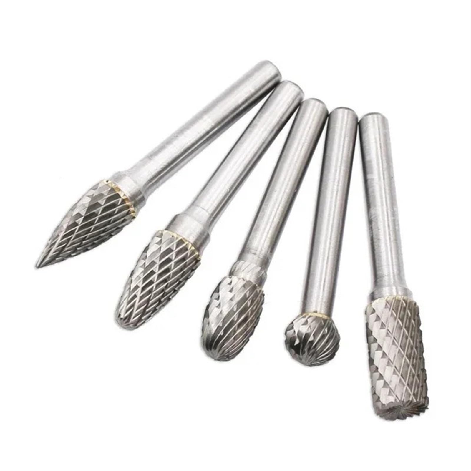 Podwójna frezarka obrotowa z węglika wolframu, Zestaw 5 frezów rotacyjnych z węglika wolframu, trzpień 6 mm, główka 8 mm, podwójne ziarno, wielokolorowe(Adefg)