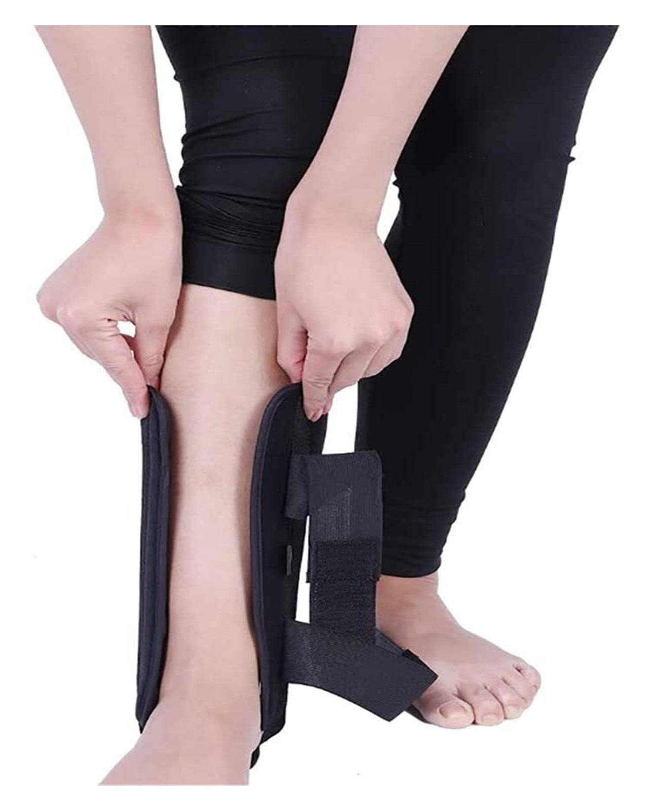 Órtesis ajustable para pie caído, vendaje para tobillo, alivio del dolor de fascitis plantar, varillas estabilizadoras, férula nocturna ortopédica para el tratamiento de la fascitis plantar (Negro L