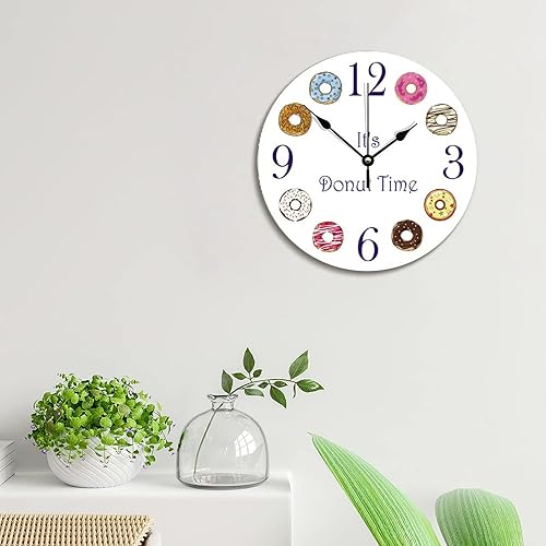 Miniatura 2 de ArogGeld It's Donut Time - Reloj de pared con forma de dona, silencioso, redondo, de madera, funciona con pilas, multicolor, talla única