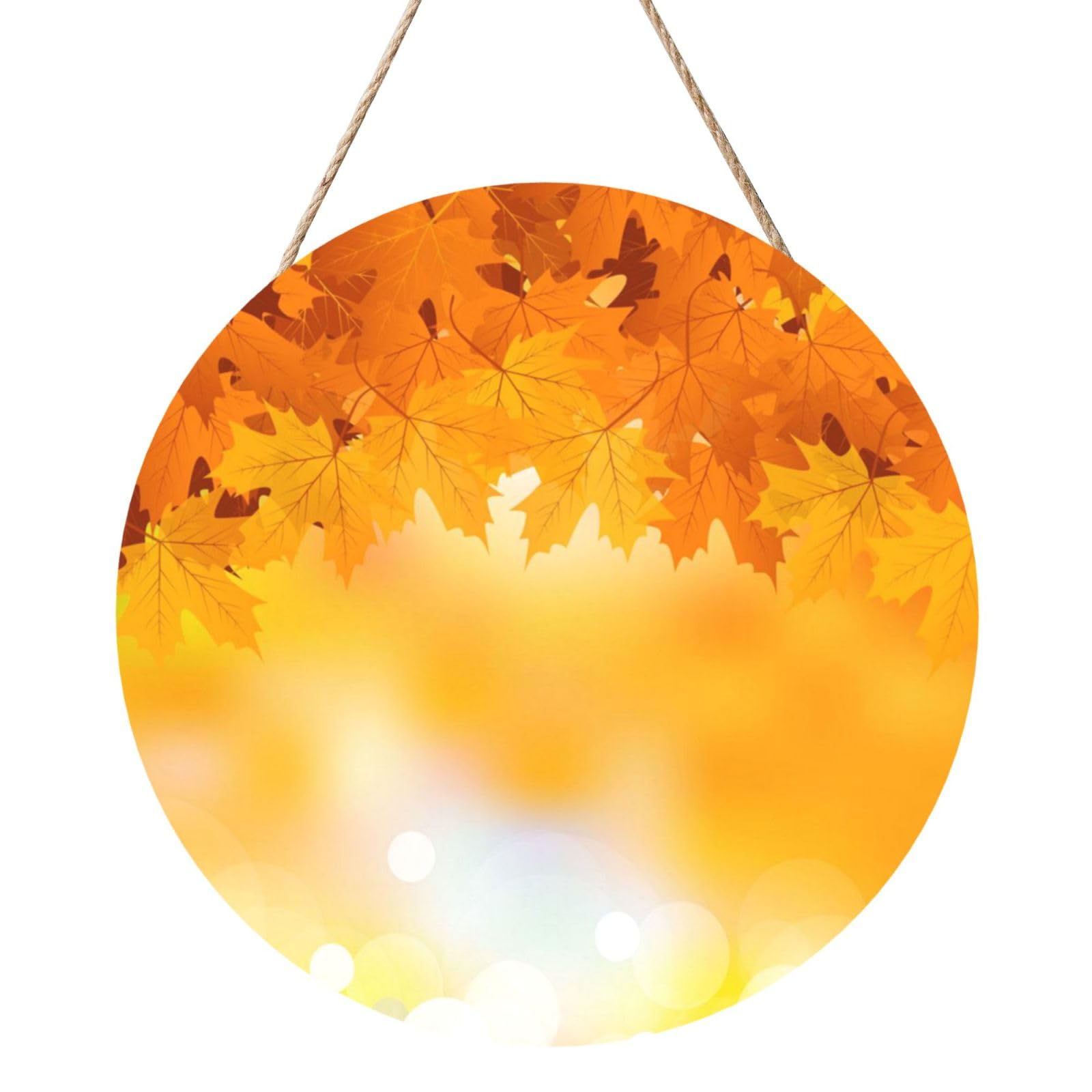 InOmak Autumn Leaves, Round Wood Panel Painting 12 in, Wall Hanging Painting For Home