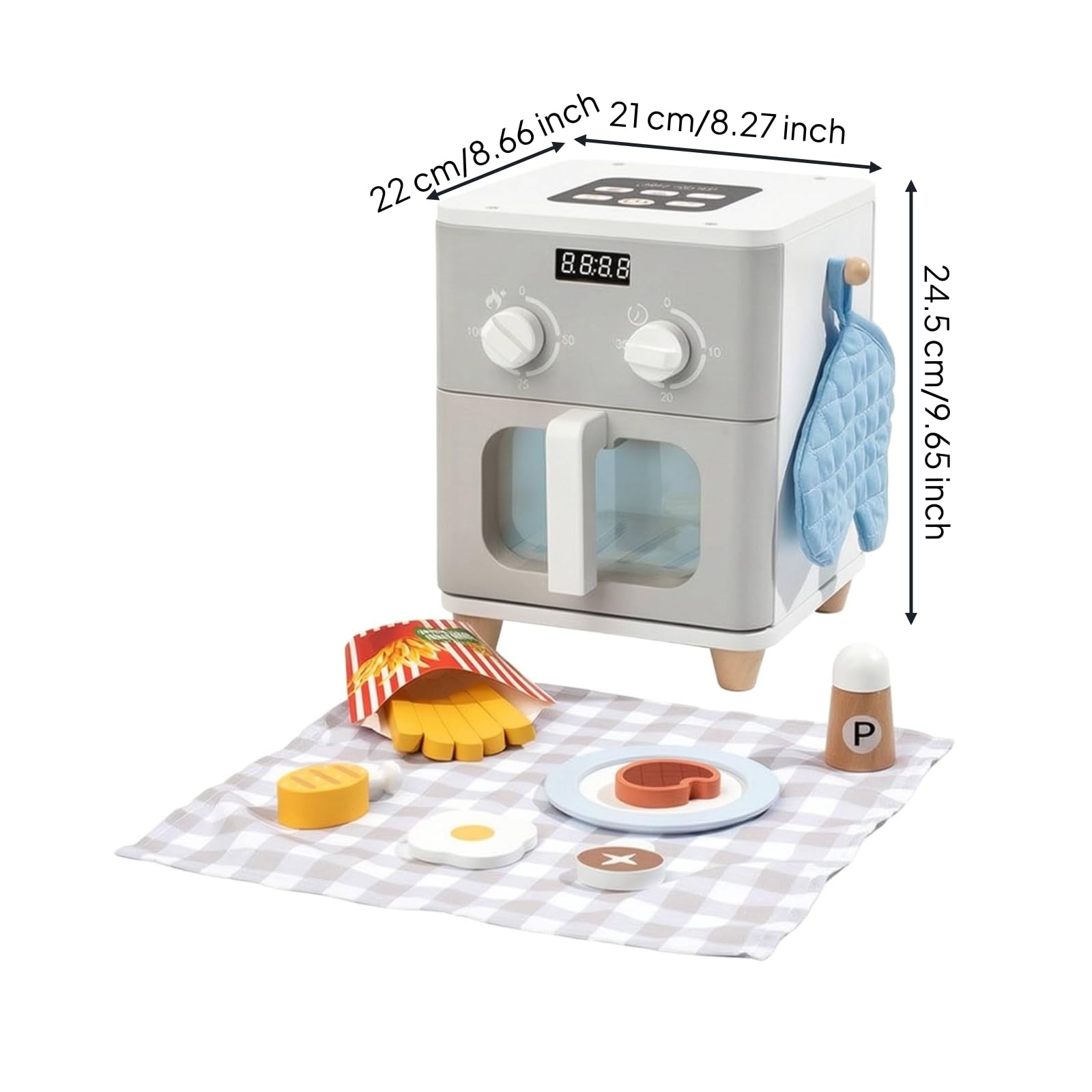 harayaa Friggitrice Calda in Legno Sicuro | Set da Completo, Friggitrice Giocattolo con Accessori, Didattico, per Angolo Gioco, Asilo, Bambine