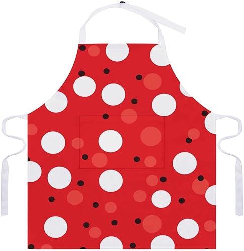 Miniatura 7 de Personalized Red White Polka Dot Adult Apron, Kitchen Cooking Aprons for Woman Man, Adjustable Bib Apron with Pocket for Baking, BBQ Crafting