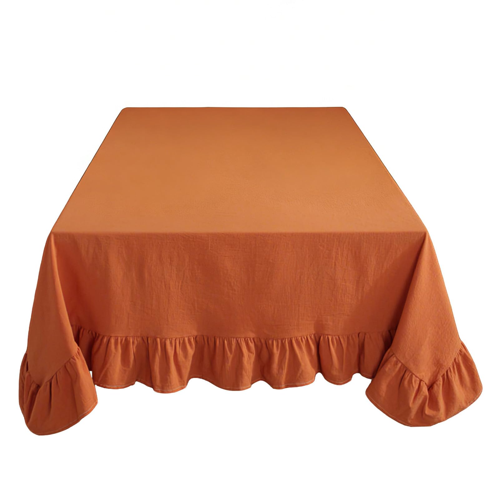 rismart Ruffle Square Linen Table Cloth Cover Tablecloth for Tabletop Desk Adornment Orange 140 x 260 cm