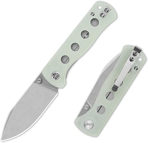 Miniatura 1 de QSP CUCHILLO CANARIO CARPETA CUCHILLO DE BOLSILLO, HOJA AGUJADA 14C28N CON MANILLAS G-10 DE COLORES (hoja lavado a la piedra, mango G-10 de jade)