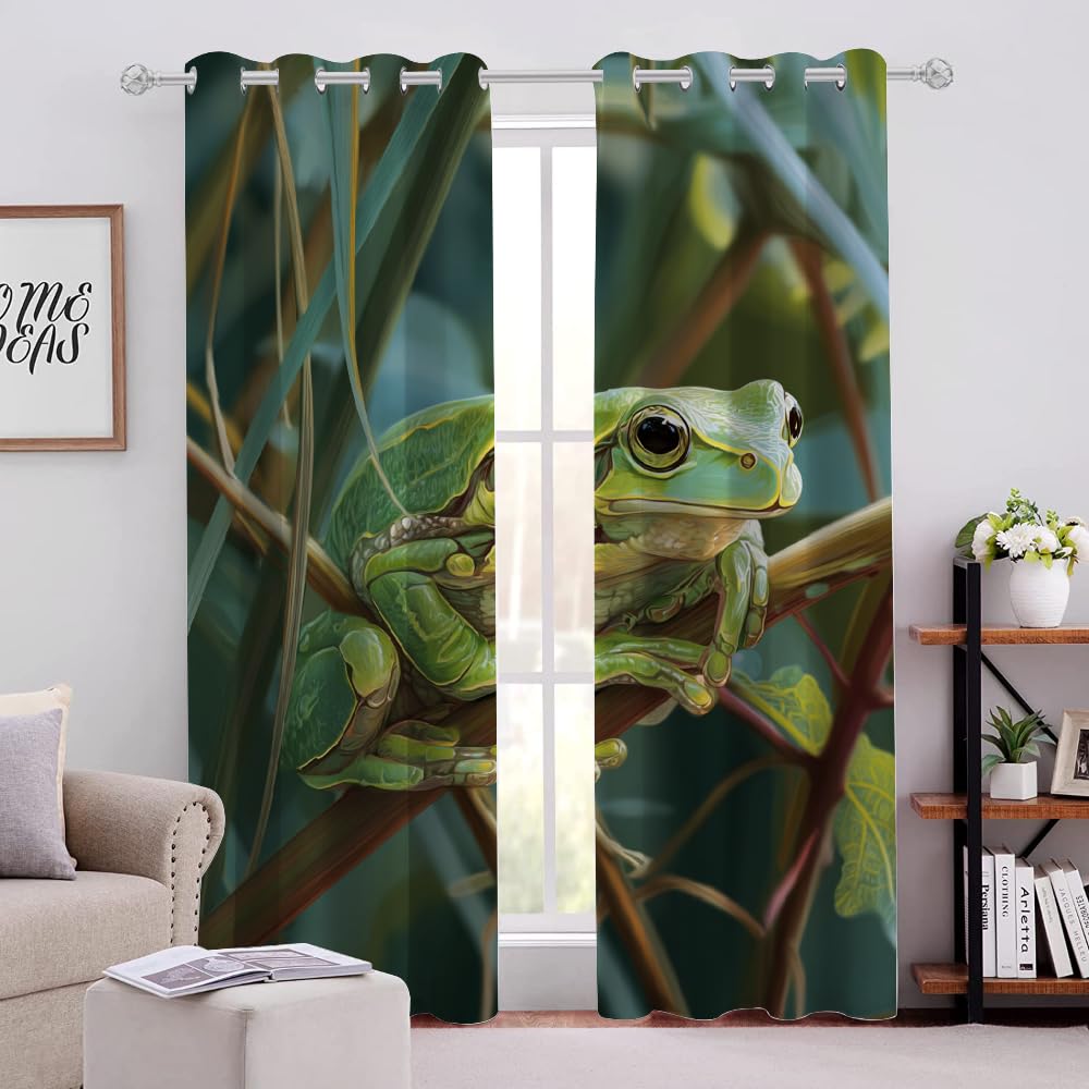 Rana verde Oscurante Finestra Termica Tenda, Illustrazione della natura Tenda Oscuranti, Piante Tende a pannello, Hobby di arredamento per la casa Interni Occhielli Tende L 140 x A 220cm 2 Pezzi