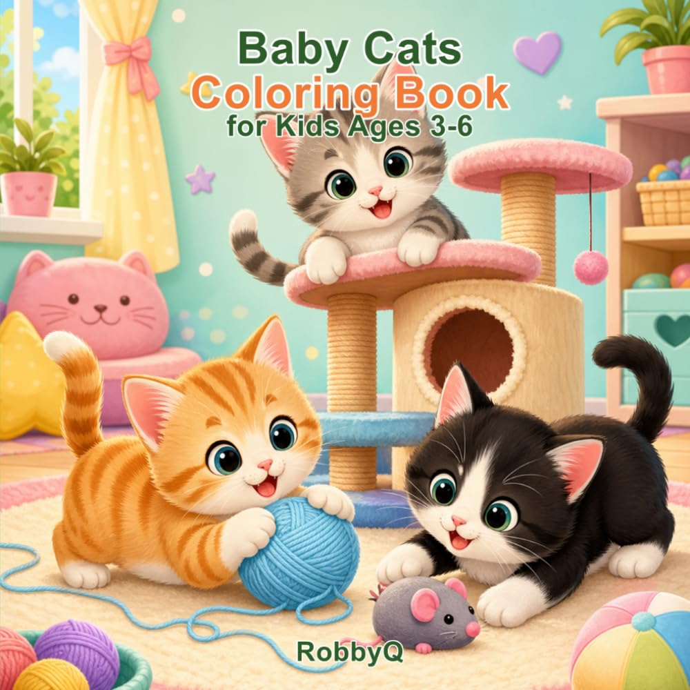Baby Cats Coloring Book: Cute and Easy Kitten Coloring Pages for Kids Ages 3-6 (Baby Pets Coloring Book Series)