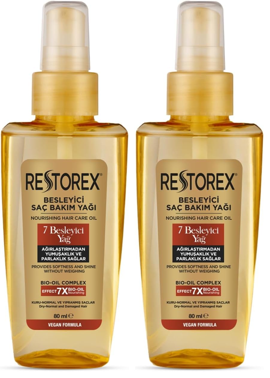 Restorex Besleyici Saç Bakım Yağı 80 Mililitre, 7 Besleyici Yağ (2 paketi)