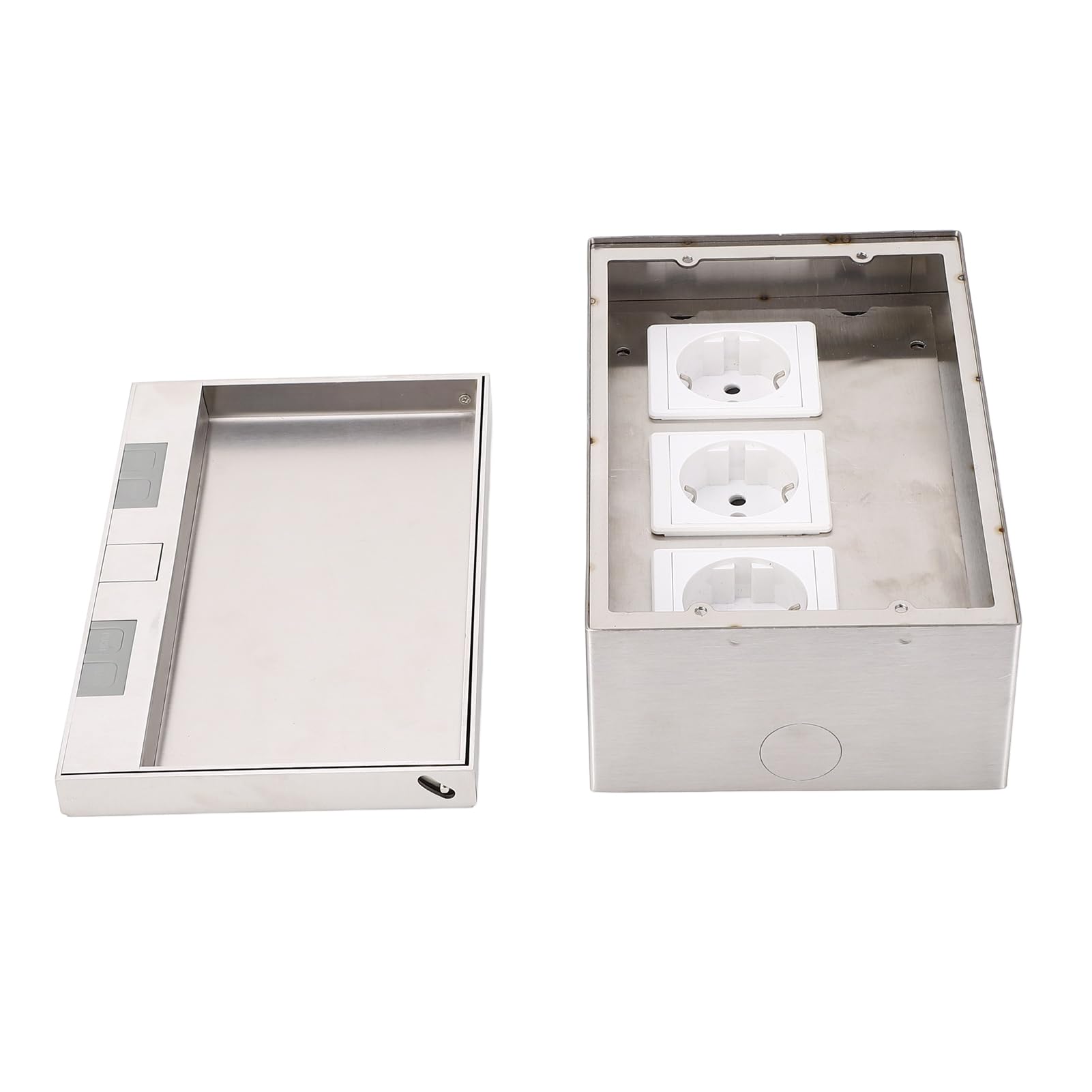 Presa Incasso a Pavimento, Scatola di Derivazione Elettrica in Acciaio Inossidabile, AC250V 4000W 3 porte 16A per Casa, Hotel, Scuola
